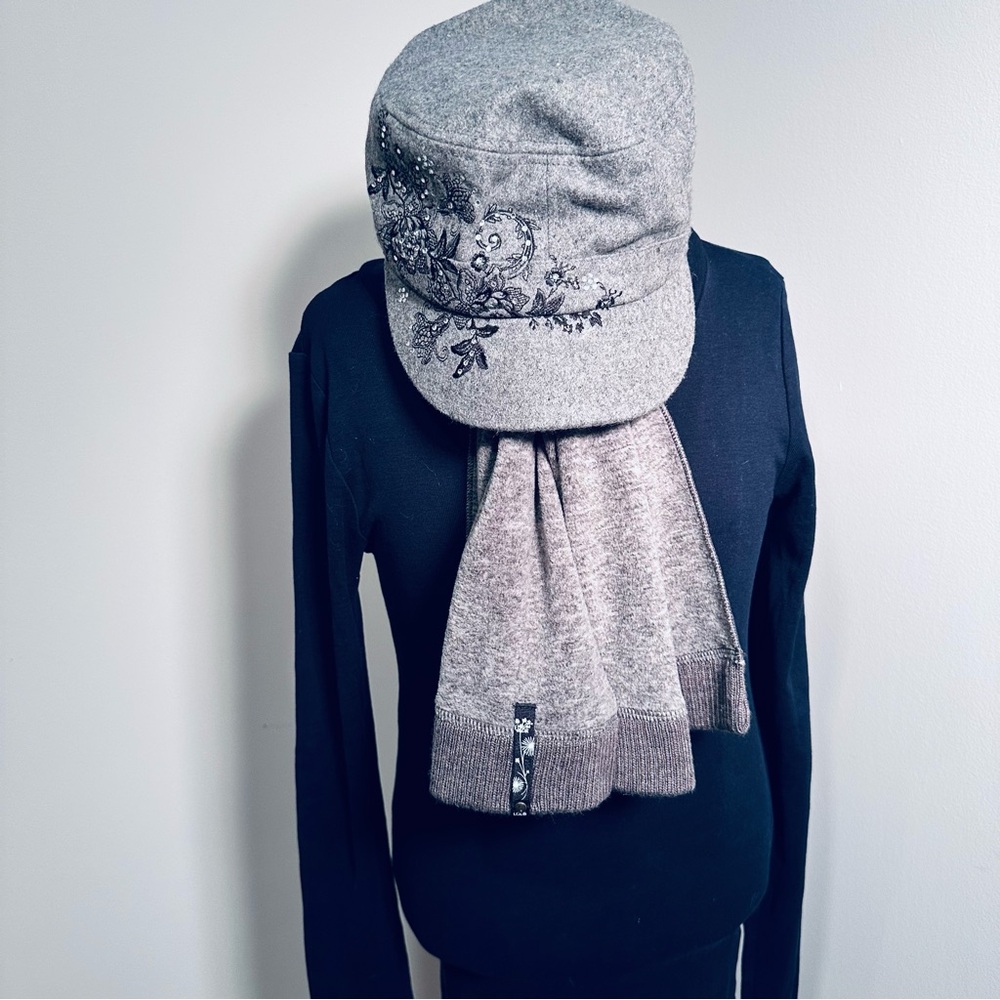 Scala Beret Hat with Embellishments and Scarf